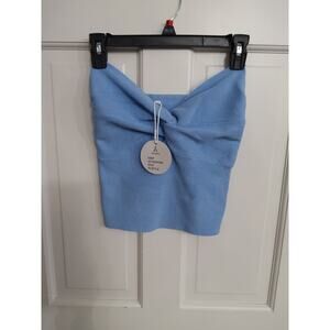NWT Anrabess blue Twisted knit top sz Sm tube crop ribbed soft chic versatile